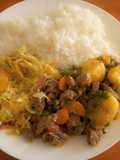 White rice with beaf stew & steamed cabbage