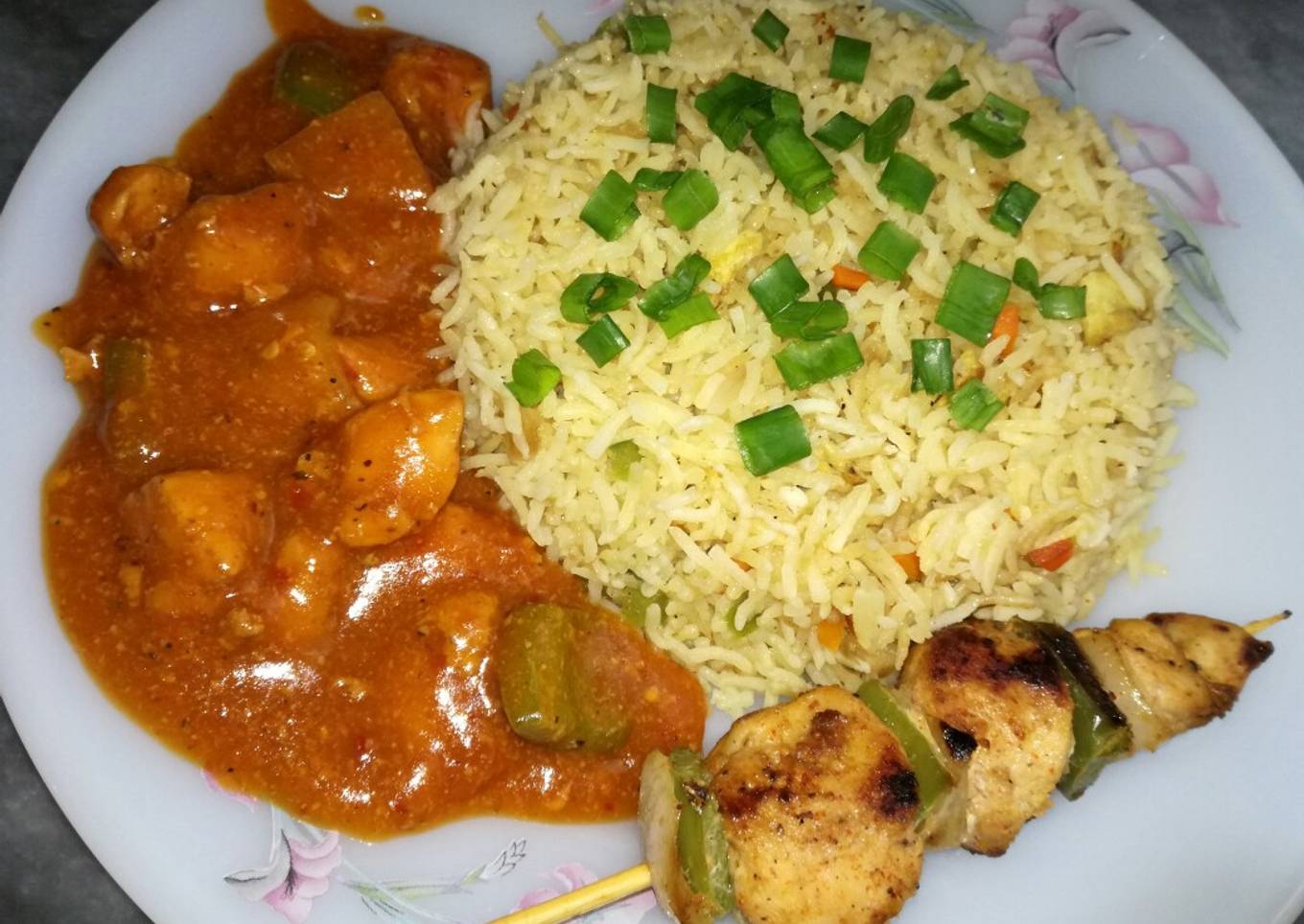 Chicken Shashlik with Egg Fried rice & Shashlik stick