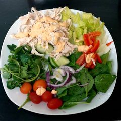 A picture of My favourite,Steamed Pulled Chicken Salad with a Spicy Mayonnaise.