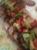 Strawberry-Chipotle Pork Chops w/ Avocado Crema & Salsa