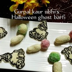 A picture of Halloween ghost 'barfi'-(sweet milk fudge).