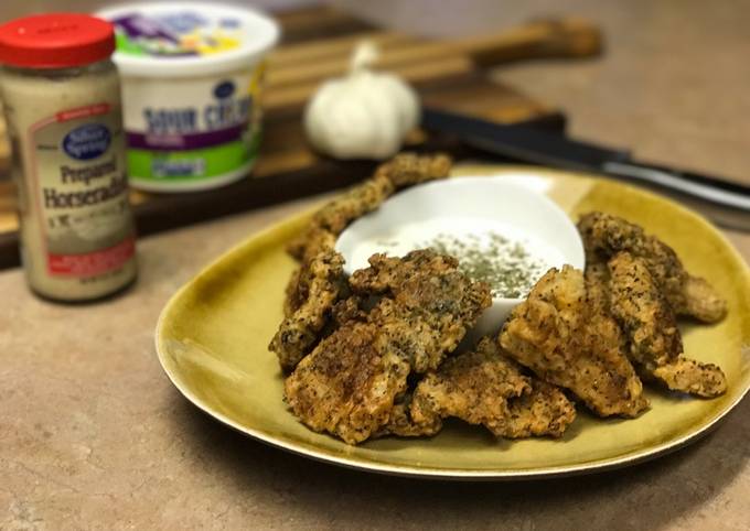 Steps to Prepare Homemade Fried Morels with garlic horseradish dip