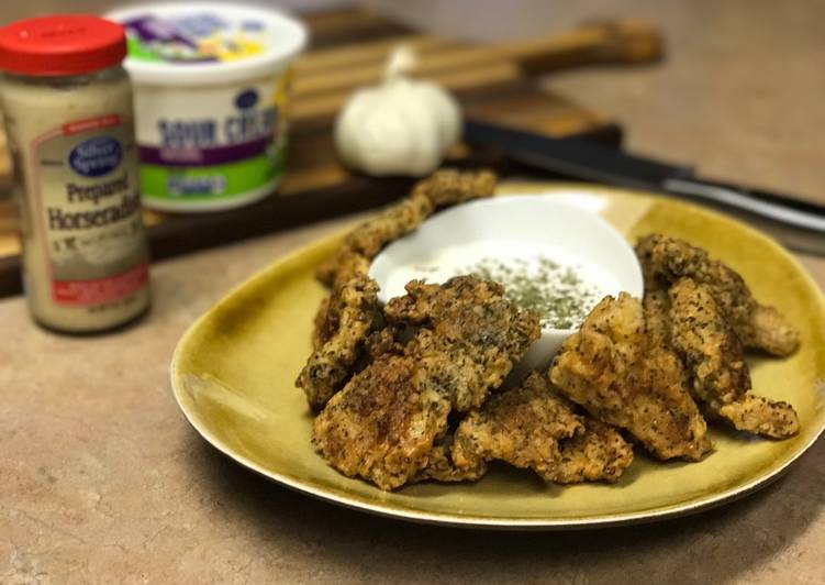 Step-by-Step Guide to Prepare Any-night-of-the-week Fried Morels with garlic horseradish dip