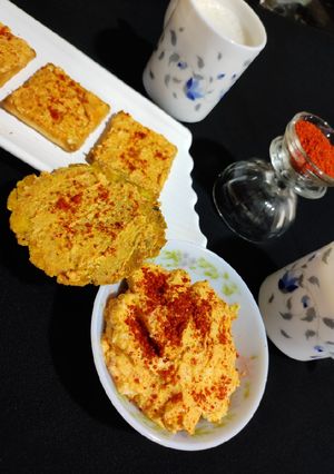 A picture of Achari cheese spread.