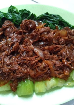 Foto resep Pakcoy siram beef teriyaki