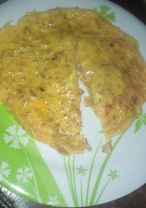 A picture of Fried egg with meat floss.