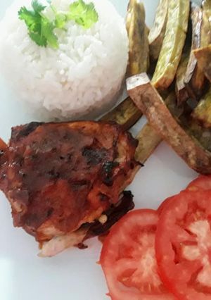 Una foto de Bastones de Camote al Horno con Pollo a lo Carmelita
