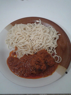 A picture of Spaghetti and stew.