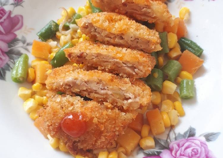 Katsu tempe dan sautee sayuran