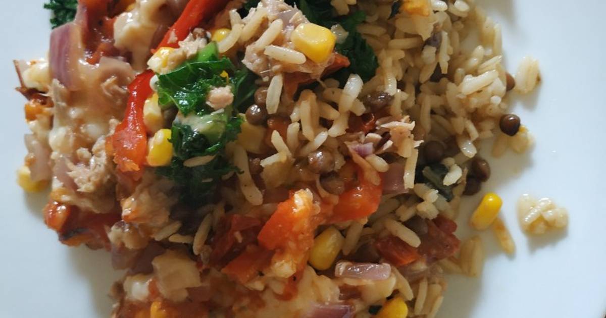Vegetable and tuna rice/lentil bake Recipe by Freya Cookpad