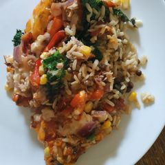 Vegetable and tuna rice/lentil bake A picture of Vegetable and tuna rice/lentil bake.