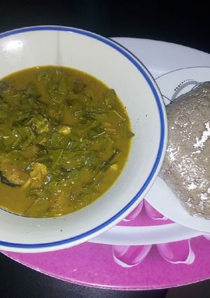 A picture of Oha soup and wheat.