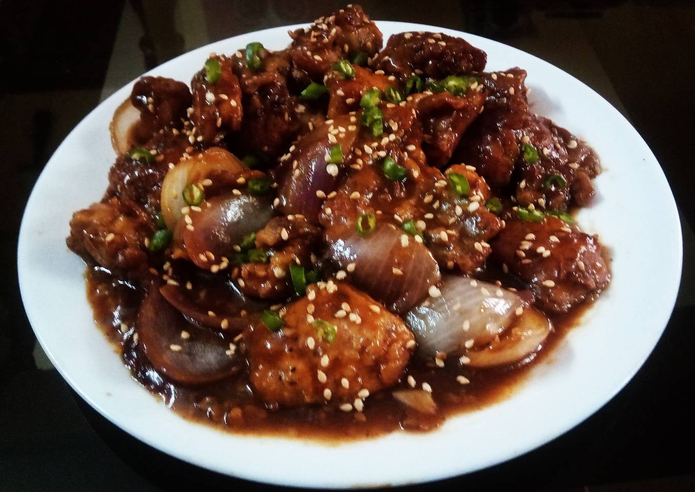 Honey Garlic chicken with onion