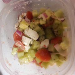 A picture of Cucumber tomato feta salad.