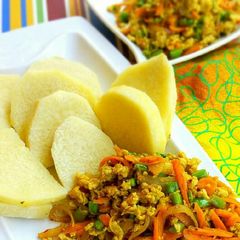Boiled yam and carrot egg sauce A picture of Boiled yam and carrot egg sauce.
