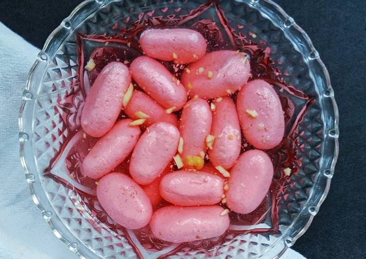 Steps to Make Quick Pink Rasgulla / Paneer Jamun / Pink Jamun