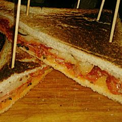 Tex's Pizza Toastie 🐷🧀 🍞🌿🍕 A picture of Tex's Pizza Toastie 🐷🧀 🍞🌿🍕.