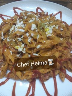 عکسی از دستور پاستا پنه و سس بشامل با روش خاص خودم😋