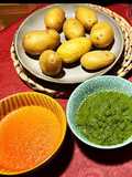 Cena saludable! Lubina, tirabeques y patatas con mojo rojo y verde