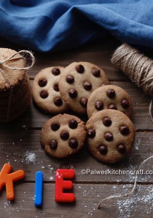 A picture of Eggless Wheat flour chocolate chip cookies.