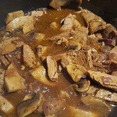 A picture of Cajun Spiced Pork Stir Fry with Mushrooms.