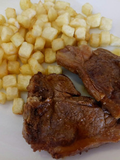 A picture of Spicy lamb chops and chubes.