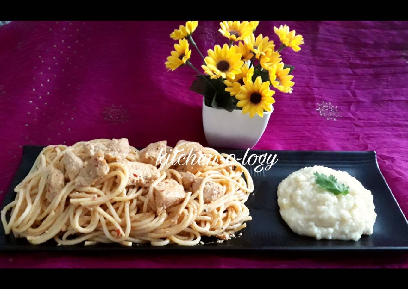Spaghetti Chicken Lazone With Mashed Potatoes