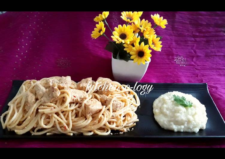 Steps to Make Quick Spaghetti Chicken Lazone With Mashed Potatoes