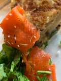 Tortilla de papa con salmón ahumado y rúcula #SinTacc #SinLácteos