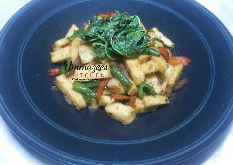 Stir fry yam top with spinach