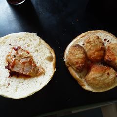 A picture of Spicy meat and nugget burger.