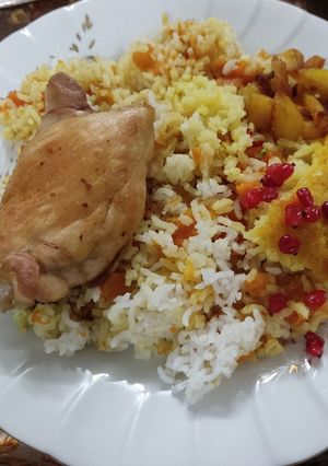 عکسی از دستور پلو کدو حلوایی با مرغ خوشمزه و مجلسی به روش اصلی