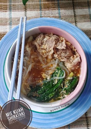 Foto resep Mie Shirataki Kuah (Mie Diet) Topping Belly Beef