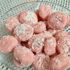 Rose coconut peda A picture of Rose coconut peda.