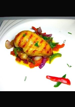 A picture of Pan Grilled Chicken and Sauce.