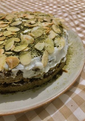 Foto resep Green Tea Oreo Almond Cake