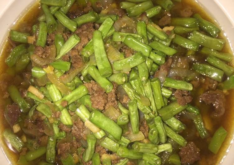 Langkah Membuat Baby buncis with daging giling, Enak