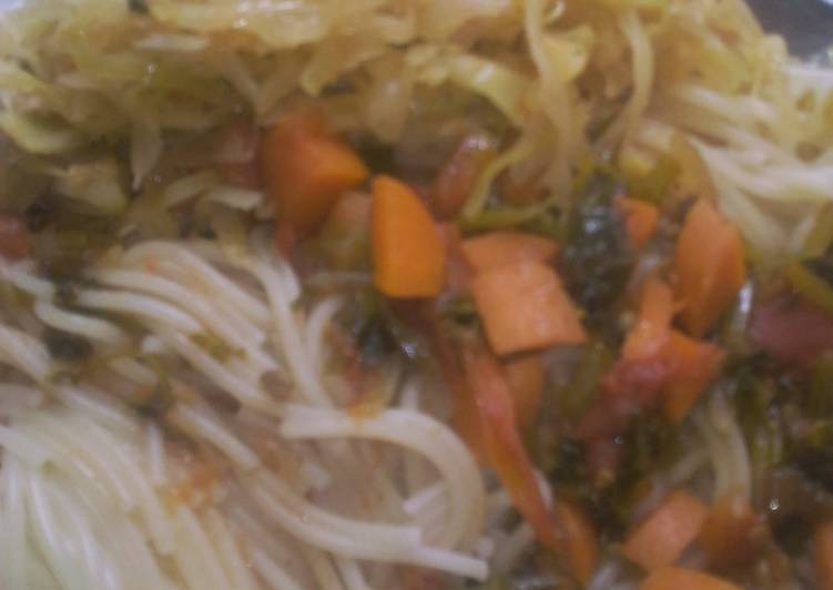 Spaghetti and fried cabbage