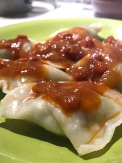 Una foto de Triangolini alla empanatta!!!! (pasta rellena tipo ravioles/sorrentinos con masa para empanadas)