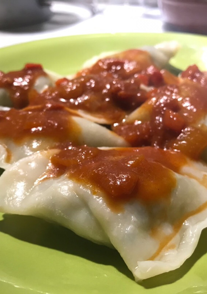 Una foto de Triangolini alla empanatta!!!! (pasta rellena tipo ravioles/sorrentinos con masa para empanadas)