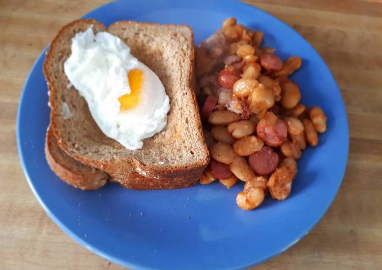 Homemade Poached Egg served with baked beans