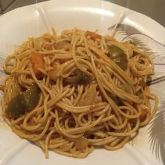 A picture of Palmoil spaghetti jallof.