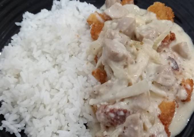 Chicken Katsu Rice Carbonara