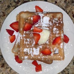A picture of Waffles with Strawberries.