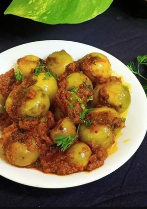 A picture of Gunda nu shak (Stuffed Gumberry curry).