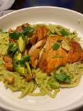 Green Mexican pasta with grilled seasoned chicken