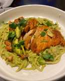 Green Mexican pasta with grilled seasoned chicken