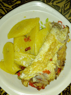 A picture of Boiled Plantain and Scrambled Egg.