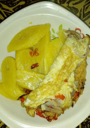 A picture of Boiled Plantain and Scrambled Egg.
