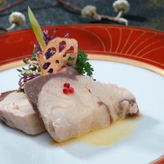 A picture of Japanese Yellowtail Lightly Poached in Olive Oil.